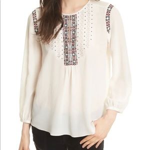 Joie Clema Embroidered Bib Silk Top